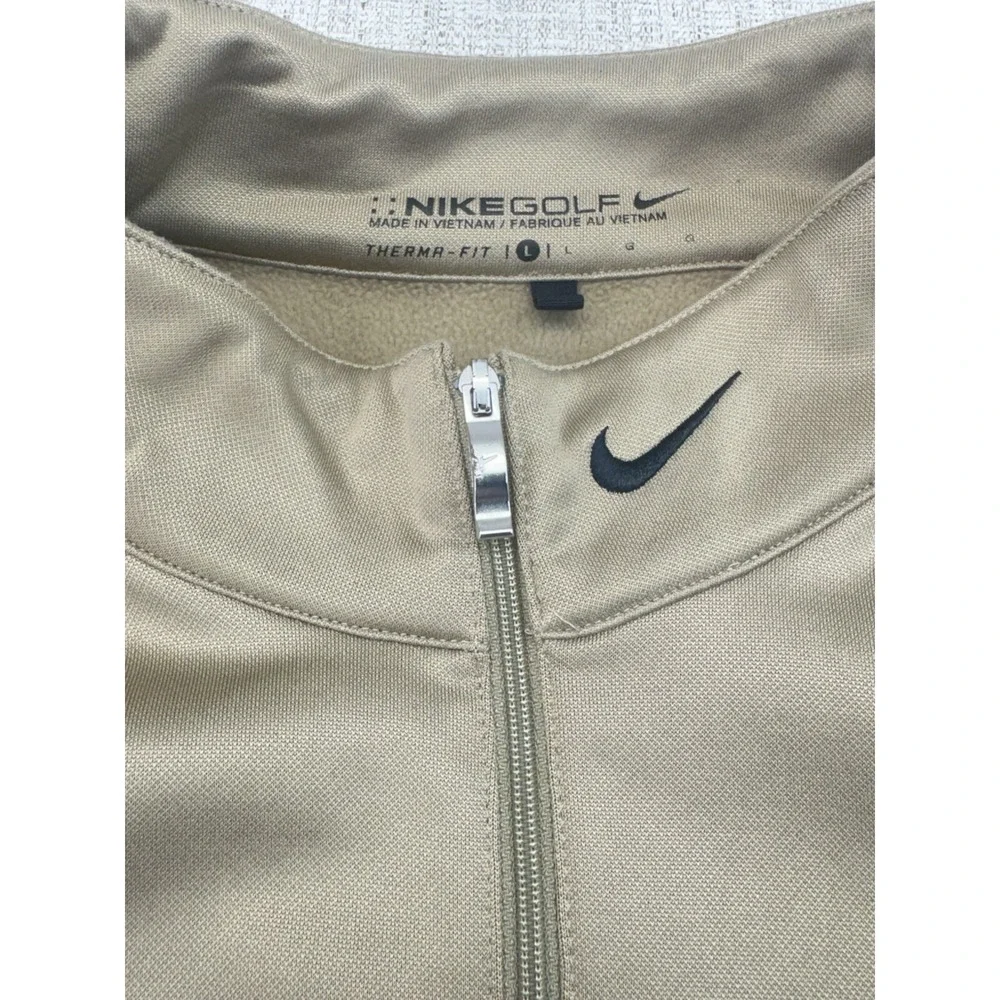 Nike Golf Sweater Mens Large Beige ThermaFit 1/4 Zip Mock Neck Fleece Lined